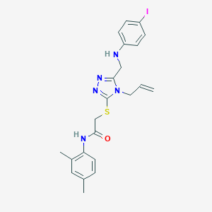 molecular formula C22H24IN5OS B331973 2-({4-allyl-5-[(4-iodoanilino)methyl]-4H-1,2,4-triazol-3-yl}sulfanyl)-N-(2,4-dimethylphenyl)acetamide 