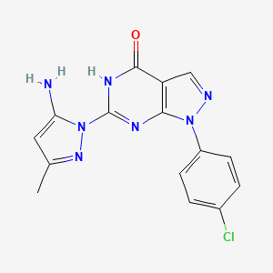 molecular formula C15H12ClN7O B3319770 6-(5-amino-3-methyl-1H-pyrazol-1-yl)-1-(4-chlorophenyl)-1H-pyrazolo[3,4-d]pyrimidin-4(5H)-one CAS No. 1172872-30-8