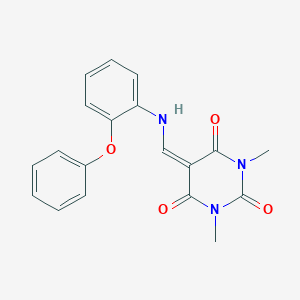 molecular formula C19H17N3O4 B331991 1,3-dimethyl-5-[(2-phenoxyanilino)methylidene]-1,3-diazinane-2,4,6-trione 