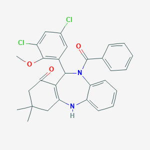 molecular formula C29H26Cl2N2O3 B331994 10-benzoyl-11-(3,5-dichloro-2-methoxyphenyl)-3,3-dimethyl-2,3,4,5,10,11-hexahydro-1H-dibenzo[b,e][1,4]diazepin-1-one 