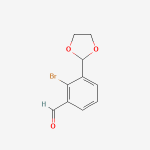 molecular formula C10H9BrO3 B3319998 2-Bromo-3-(1,3-dioxolan-2-yl)benzaldehyde CAS No. 1195621-77-2