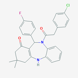 molecular formula C29H26ClFN2O2 B332000 10-[(4-chlorophenyl)acetyl]-11-(4-fluorophenyl)-3,3-dimethyl-2,3,4,5,10,11-hexahydro-1H-dibenzo[b,e][1,4]diazepin-1-one 