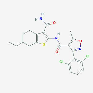 molecular formula C22H21Cl2N3O3S B332001 N-(3-carbamoyl-6-ethyl-4,5,6,7-tetrahydro-1-benzothiophen-2-yl)-3-(2,6-dichlorophenyl)-5-methyl-1,2-oxazole-4-carboxamide 