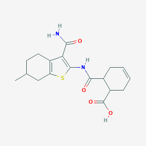 molecular formula C18H22N2O4S B332007 6-[(3-Carbamoyl-6-methyl-4,5,6,7-tetrahydro-1-benzothiophen-2-yl)carbamoyl]cyclohex-3-ene-1-carboxylic acid 