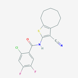 molecular formula C18H15ClF2N2OS B332010 2-chloro-N-(3-cyano-4,5,6,7,8,9-hexahydrocycloocta[b]thiophen-2-yl)-4,5-difluorobenzamide 