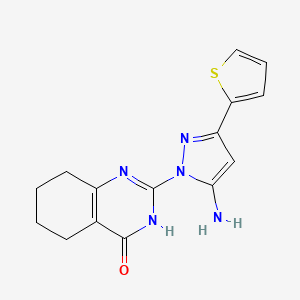 molecular formula C15H15N5OS B3320121 2-[5-Amino-3-(thiophen-2-yl)-1H-pyrazol-1-yl]-3,4,5,6,7,8-hexahydroquinazolin-4-one CAS No. 1206997-36-5