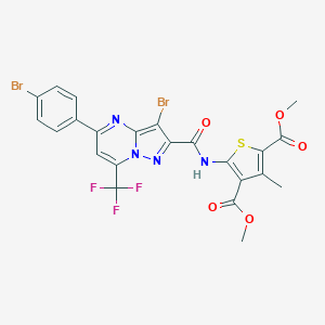 molecular formula C23H15Br2F3N4O5S B332022 Dimethyl 5-({[3-bromo-5-(4-bromophenyl)-7-(trifluoromethyl)pyrazolo[1,5-a]pyrimidin-2-yl]carbonyl}amino)-3-methyl-2,4-thiophenedicarboxylate 