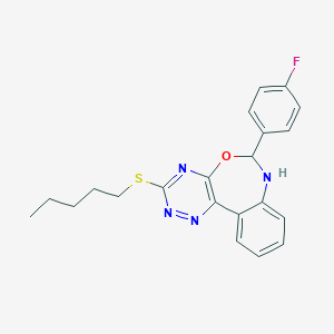 molecular formula C21H21FN4OS B332024 6-(4-Fluorophenyl)-3-(pentylsulfanyl)-6,7-dihydro[1,2,4]triazino[5,6-d][3,1]benzoxazepine 