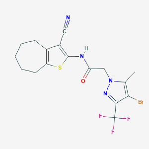 molecular formula C17H16BrF3N4OS B332026 2-[4-bromo-5-methyl-3-(trifluoromethyl)-1H-pyrazol-1-yl]-N-(3-cyano-5,6,7,8-tetrahydro-4H-cyclohepta[b]thien-2-yl)acetamide 