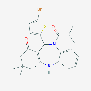molecular formula C23H25BrN2O2S B332027 6-(5-Bromo-2-thienyl)-9,9-dimethyl-5-(2-methylpropanoyl)-6,8,10,11-tetrahydrobenzo[b][1,4]benzodiazepin-7-one 