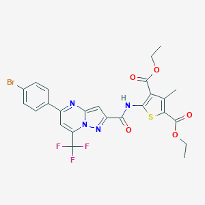 molecular formula C25H20BrF3N4O5S B332028 Diethyl 5-({[5-(4-bromophenyl)-7-(trifluoromethyl)pyrazolo[1,5-a]pyrimidin-2-yl]carbonyl}amino)-3-methyl-2,4-thiophenedicarboxylate 