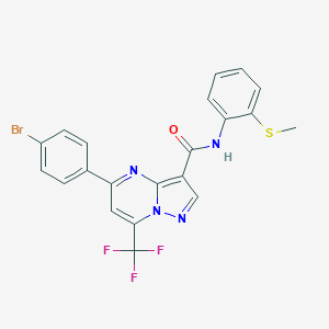 molecular formula C21H14BrF3N4OS B332040 5-(4-bromophenyl)-N-[2-(methylsulfanyl)phenyl]-7-(trifluoromethyl)pyrazolo[1,5-a]pyrimidine-3-carboxamide 