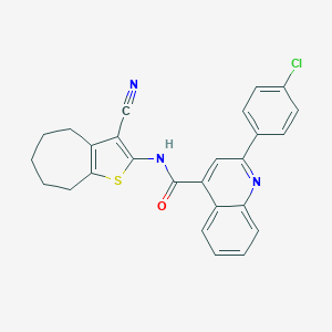 molecular formula C26H20ClN3OS B332043 2-(4-chlorophenyl)-N-(3-cyano-5,6,7,8-tetrahydro-4H-cyclohepta[b]thiophen-2-yl)quinoline-4-carboxamide 