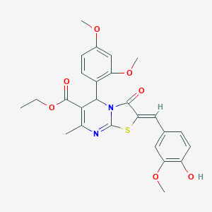 molecular formula C26H26N2O7S B332045 ethyl 5-(2,4-dimethoxyphenyl)-2-(4-hydroxy-3-methoxybenzylidene)-7-methyl-3-oxo-2,3-dihydro-5H-[1,3]thiazolo[3,2-a]pyrimidine-6-carboxylate 