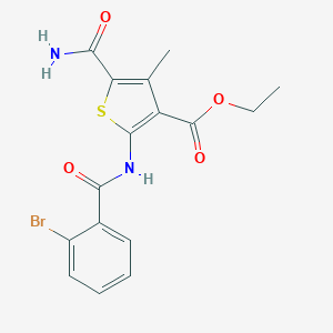 molecular formula C16H15BrN2O4S B332055 Ethyl 5-(aminocarbonyl)-2-[(2-bromobenzoyl)amino]-4-methyl-3-thiophenecarboxylate 