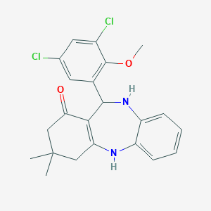 molecular formula C22H22Cl2N2O2 B332058 11-(3,5-dichloro-2-methoxyphenyl)-3,3-dimethyl-2,3,4,5,10,11-hexahydro-1H-dibenzo[b,e][1,4]diazepin-1-one 