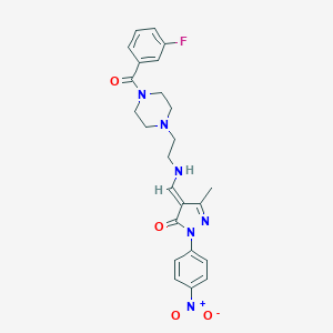 molecular formula C24H25FN6O4 B332060 (4E)-4-[[2-[4-(3-fluorobenzoyl)piperazin-1-yl]ethylamino]methylidene]-5-methyl-2-(4-nitrophenyl)pyrazol-3-one 