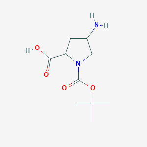 molecular formula C10H18N2O4 B3320620 4-Amino-1-(tert-butoxycarbonyl)pyrrolidine-2-carboxylic acid CAS No. 125629-83-6