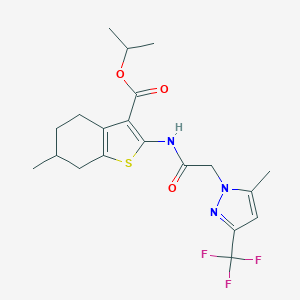 molecular formula C20H24F3N3O3S B332063 propan-2-yl 6-methyl-2-({[5-methyl-3-(trifluoromethyl)-1H-pyrazol-1-yl]acetyl}amino)-4,5,6,7-tetrahydro-1-benzothiophene-3-carboxylate 