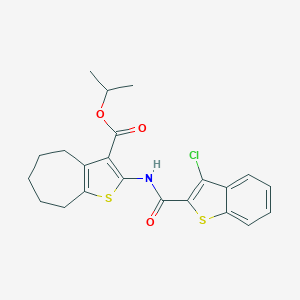 molecular formula C22H22ClNO3S2 B332064 isopropyl 2-{[(3-chloro-1-benzothien-2-yl)carbonyl]amino}-5,6,7,8-tetrahydro-4H-cyclohepta[b]thiophene-3-carboxylate 