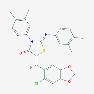 molecular formula C27H23ClN2O3S B332071 5-[(6-Chloro-1,3-benzodioxol-5-yl)methylene]-3-(3,4-dimethylphenyl)-2-[(3,4-dimethylphenyl)imino]-1,3-thiazolidin-4-one 