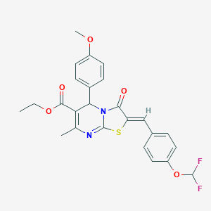 molecular formula C25H22F2N2O5S B332079 ethyl 2-[4-(difluoromethoxy)benzylidene]-5-(4-methoxyphenyl)-7-methyl-3-oxo-2,3-dihydro-5H-[1,3]thiazolo[3,2-a]pyrimidine-6-carboxylate 