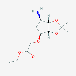 molecular formula C12H21NO5 B3320821 ethyl 2-((3aR,4S,6R,6aS)-6-amino-2,2-dimethyl-tetrahydro-3aH-cyclopenta[d][1,3]dioxol-4-yloxy)acetate CAS No. 1265919-24-1