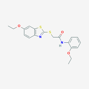 molecular formula C19H20N2O3S2 B332086 2-[(6-ethoxy-1,3-benzothiazol-2-yl)sulfanyl]-N-(2-ethoxyphenyl)acetamide 