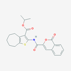 molecular formula C23H23NO5S B332090 isopropyl 2-{[(1-oxo-1H-isochromen-3-yl)carbonyl]amino}-5,6,7,8-tetrahydro-4H-cyclohepta[b]thiophene-3-carboxylate 