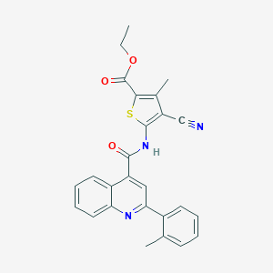 molecular formula C26H21N3O3S B332091 Ethyl 4-cyano-3-methyl-5-({[2-(2-methylphenyl)-4-quinolinyl]carbonyl}amino)-2-thiophenecarboxylate 