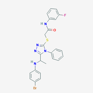 molecular formula C24H21BrFN5OS B332107 2-({5-[1-(4-bromoanilino)ethyl]-4-phenyl-4H-1,2,4-triazol-3-yl}sulfanyl)-N-(3-fluorophenyl)acetamide 