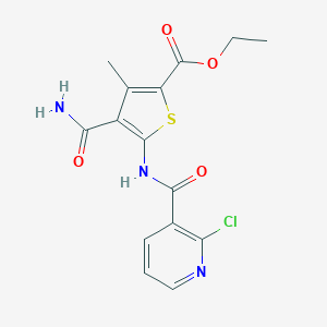 molecular formula C15H14ClN3O4S B332108 Ethyl 4-carbamoyl-5-{[(2-chloropyridin-3-yl)carbonyl]amino}-3-methylthiophene-2-carboxylate 