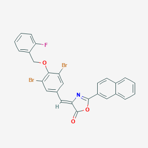 molecular formula C27H16Br2FNO3 B332115 4-{3,5-dibromo-4-[(2-fluorobenzyl)oxy]benzylidene}-2-(2-naphthyl)-1,3-oxazol-5(4H)-one 