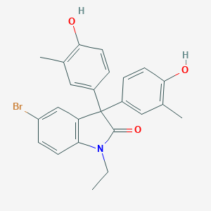 molecular formula C24H22BrNO3 B332126 5-bromo-1-ethyl-3,3-bis(4-hydroxy-3-methylphenyl)-1,3-dihydro-2H-indol-2-one 