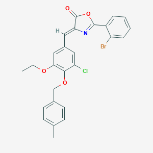 molecular formula C26H21BrClNO4 B332131 (4Z)-2-(2-bromophenyl)-4-{3-chloro-5-ethoxy-4-[(4-methylbenzyl)oxy]benzylidene}-1,3-oxazol-5(4H)-one 