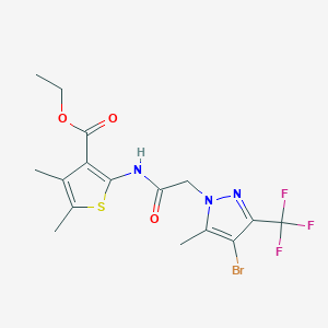 molecular formula C16H17BrF3N3O3S B332145 ethyl 2-({[4-bromo-5-methyl-3-(trifluoromethyl)-1H-pyrazol-1-yl]acetyl}amino)-4,5-dimethylthiophene-3-carboxylate 