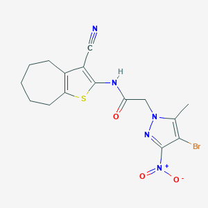 molecular formula C16H16BrN5O3S B332146 2-(4-bromo-5-methyl-3-nitro-1H-pyrazol-1-yl)-N-(3-cyano-5,6,7,8-tetrahydro-4H-cyclohepta[b]thiophen-2-yl)acetamide 