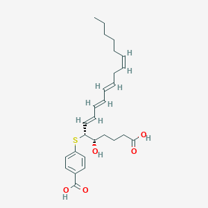 molecular formula C27H36O5S B3321474 4-[(4S,5R,6E,8E,10E,13Z)-1-Carboxy-4-hydroxynonadeca-6,8,10,13-tetraen-5-yl]sulfanylbenzoic acid CAS No. 134733-55-4