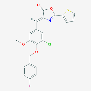 molecular formula C22H15ClFNO4S B332149 (4Z)-4-{3-chloro-4-[(4-fluorobenzyl)oxy]-5-methoxybenzylidene}-2-(thiophen-2-yl)-1,3-oxazol-5(4H)-one 