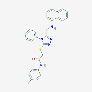 molecular formula C28H25N5OS B332176 N-(4-methylphenyl)-2-({5-[(1-naphthylamino)methyl]-4-phenyl-4H-1,2,4-triazol-3-yl}sulfanyl)acetamide 