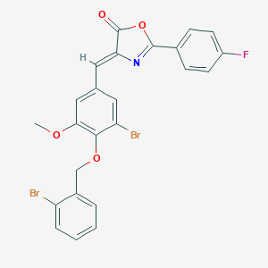 molecular formula C24H16Br2FNO4 B332187 4-{3-bromo-4-[(2-bromobenzyl)oxy]-5-methoxybenzylidene}-2-(4-fluorophenyl)-1,3-oxazol-5(4H)-one 