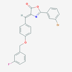 molecular formula C23H15BrFNO3 B332189 2-(3-bromophenyl)-4-{4-[(3-fluorobenzyl)oxy]benzylidene}-1,3-oxazol-5(4H)-one 