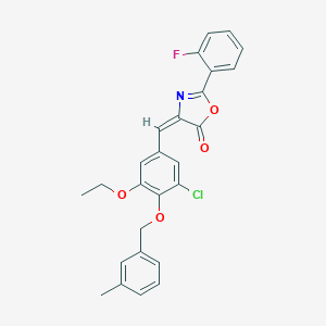 molecular formula C26H21ClFNO4 B332192 4-{3-chloro-5-ethoxy-4-[(3-methylbenzyl)oxy]benzylidene}-2-(2-fluorophenyl)-1,3-oxazol-5(4H)-one 