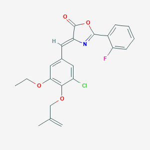 molecular formula C22H19ClFNO4 B332195 4-{3-chloro-5-ethoxy-4-[(2-methyl-2-propenyl)oxy]benzylidene}-2-(2-fluorophenyl)-1,3-oxazol-5(4H)-one 