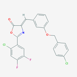molecular formula C23H13Cl2F2NO3 B332196 4-{3-[(4-chlorobenzyl)oxy]benzylidene}-2-(2-chloro-4,5-difluorophenyl)-1,3-oxazol-5(4H)-one 