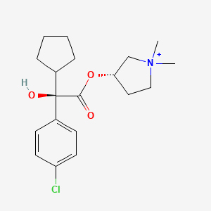 molecular formula C19H27ClNO3+ B3321980 (3RS)-3-((2SR)-(2-(4-Chlorophenyl)-2-cyclopentyl-2-hydroxyacetyl)oxy)-1,1-dimethylpyrrolidinium CAS No. 1404617-94-2