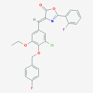 molecular formula C25H18ClF2NO4 B332202 4-{3-chloro-5-ethoxy-4-[(4-fluorobenzyl)oxy]benzylidene}-2-(2-fluorophenyl)-1,3-oxazol-5(4H)-one 