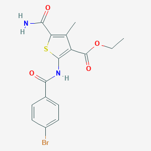 molecular formula C16H15BrN2O4S B332205 Ethyl 5-(aminocarbonyl)-2-[(4-bromobenzoyl)amino]-4-methyl-3-thiophenecarboxylate 