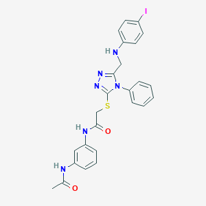 molecular formula C25H23IN6O2S B332217 N-(3-acetamidophenyl)-2-[[5-[(4-iodoanilino)methyl]-4-phenyl-1,2,4-triazol-3-yl]sulfanyl]acetamide 