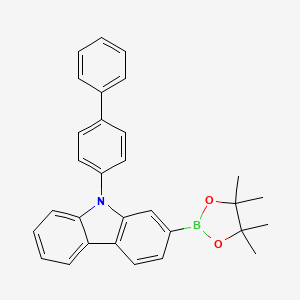 molecular formula C30H28BNO2 B3322207 2-(4,4,5,5-Tetramethyl-1,3,2-dioxaborolan-2-yl)-9-([1,1'-biphenyl]-4-yl)carbazole CAS No. 1427213-44-2